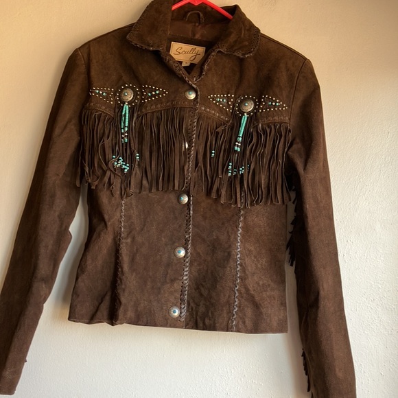 Genuine Leather SCULLY Vest with Conchos and blue beads - Picture 2 of 7